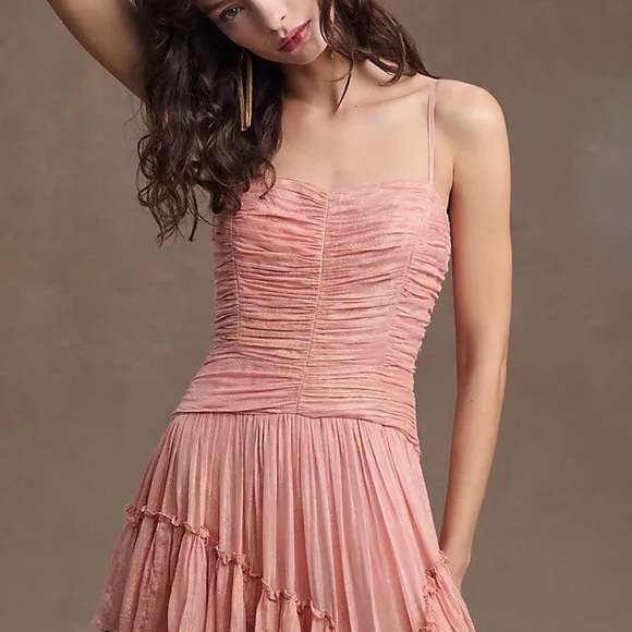 Anthropologie x BHLDN Jessa Asymmetrical Ruffled Metallic Drop Waist Gown 0 - Picture 5 of 15